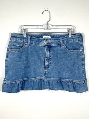 LoveSick Denim Ruffle Hem Mini Skirt Y2K Medium Wash